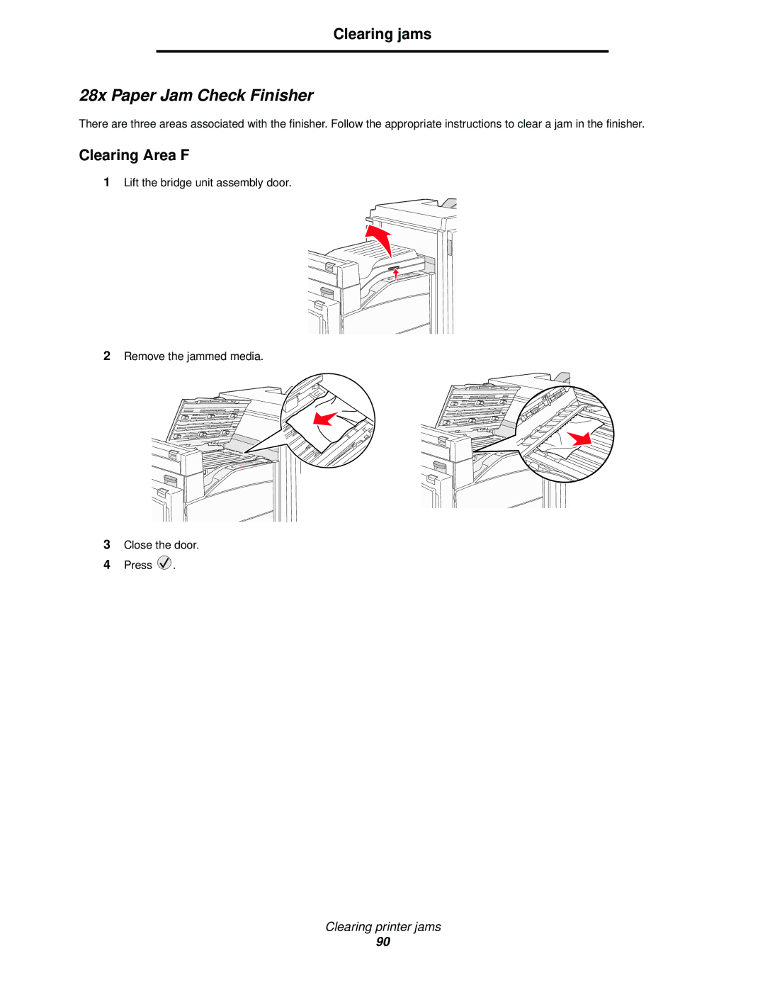 IBM 1585 (MT 4539) manual 28x Paper Jam Check Finisher, Clearing Area F 