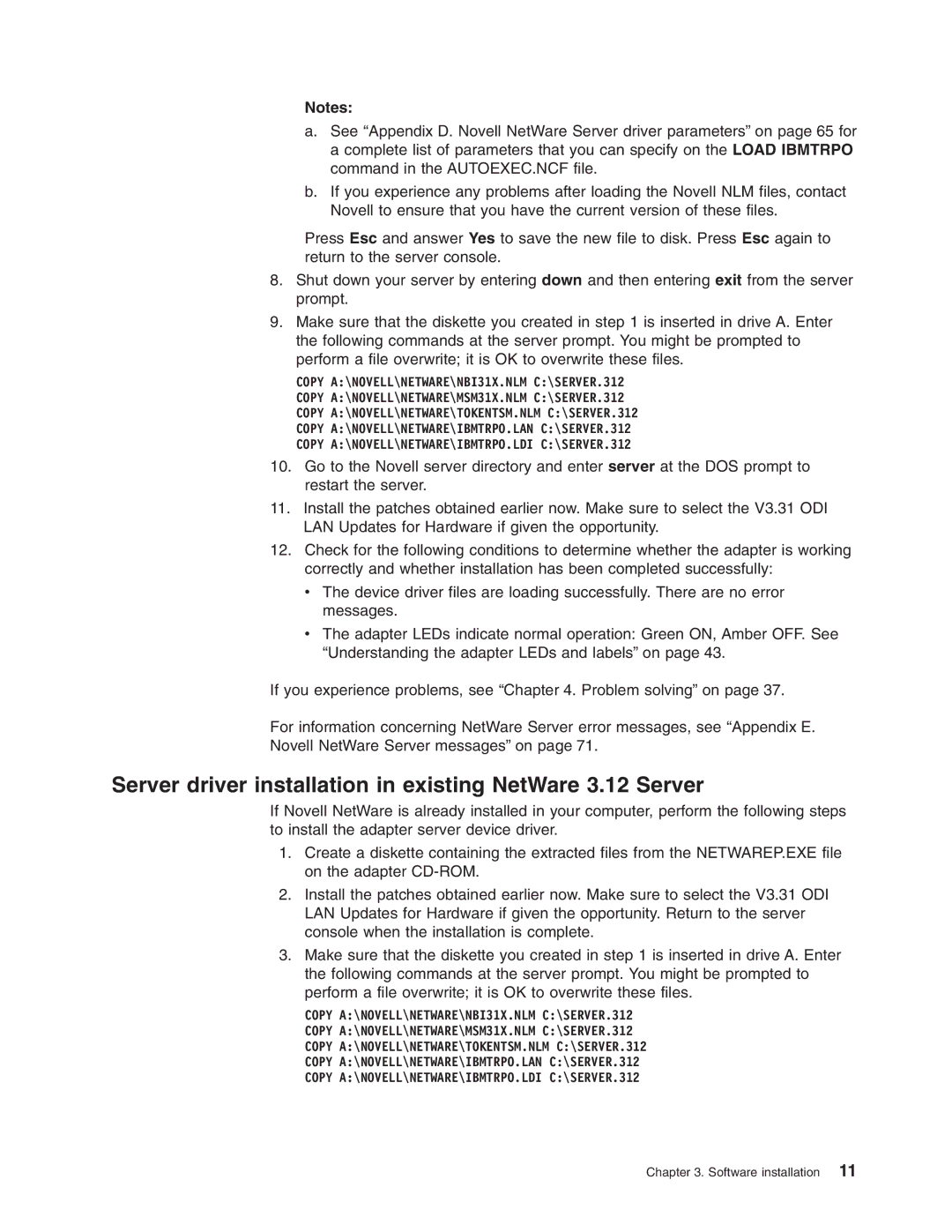 IBM 16/4 Token-Ring manual Server driver installation in existing NetWare 3.12 Server 