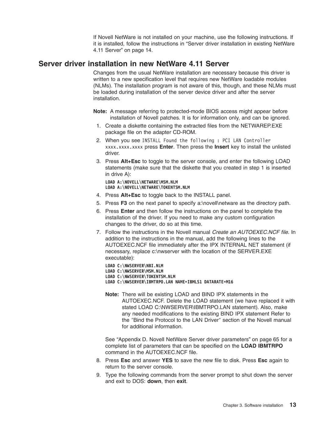 IBM 16/4 Token-Ring manual Server driver installation in new NetWare 4.11 Server 