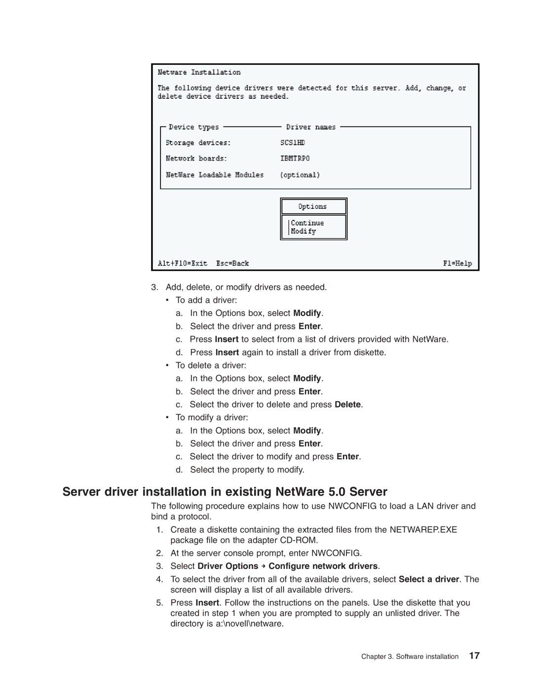 IBM 16/4 Token-Ring manual Server driver installation in existing NetWare 5.0 Server 