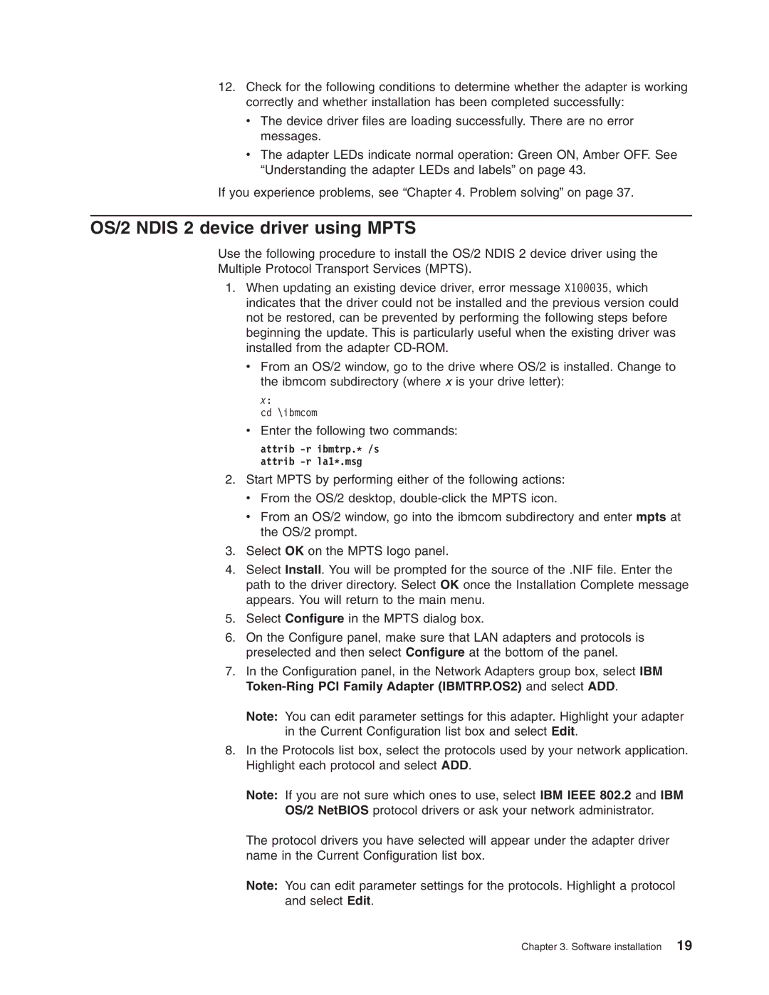 IBM 16/4 Token-Ring manual OS/2 Ndis 2 device driver using Mpts 