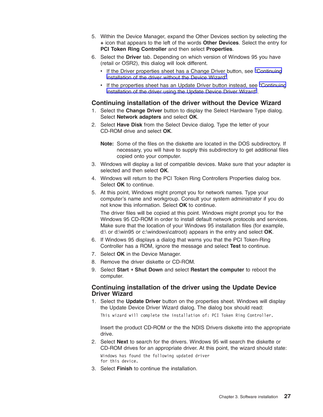 IBM 16/4 Token-Ring manual Select Finish to continue the installation 