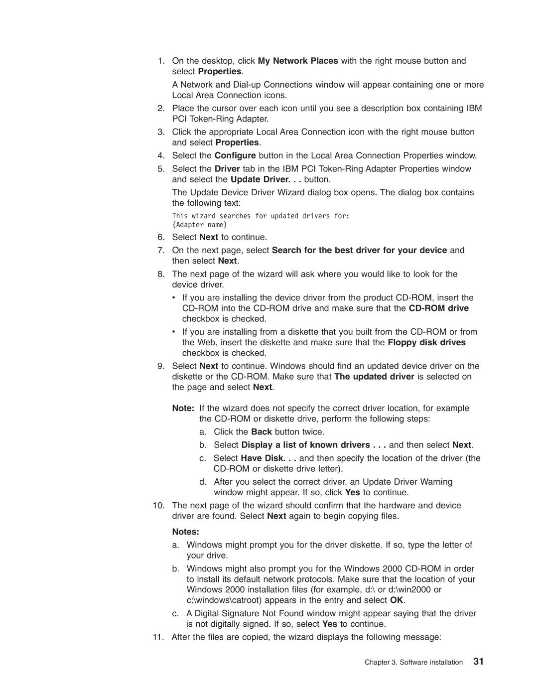 IBM 16/4 Token-Ring manual This wizard searches for updated drivers for Adapter name 