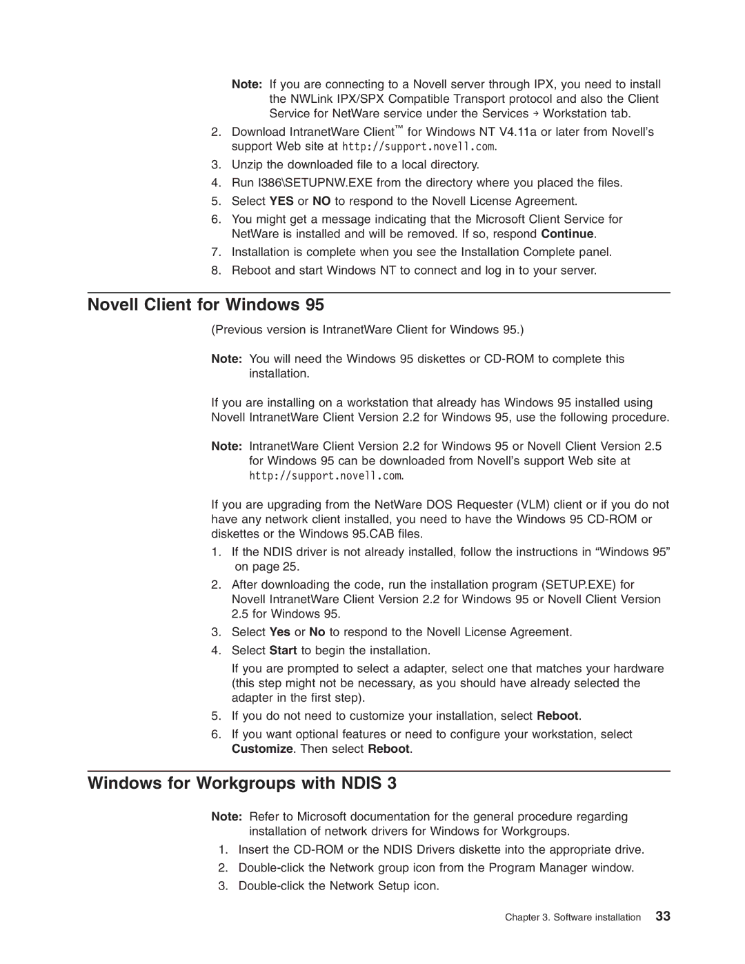 IBM 16/4 Token-Ring manual Novell Client for Windows, Windows for Workgroups with Ndis 