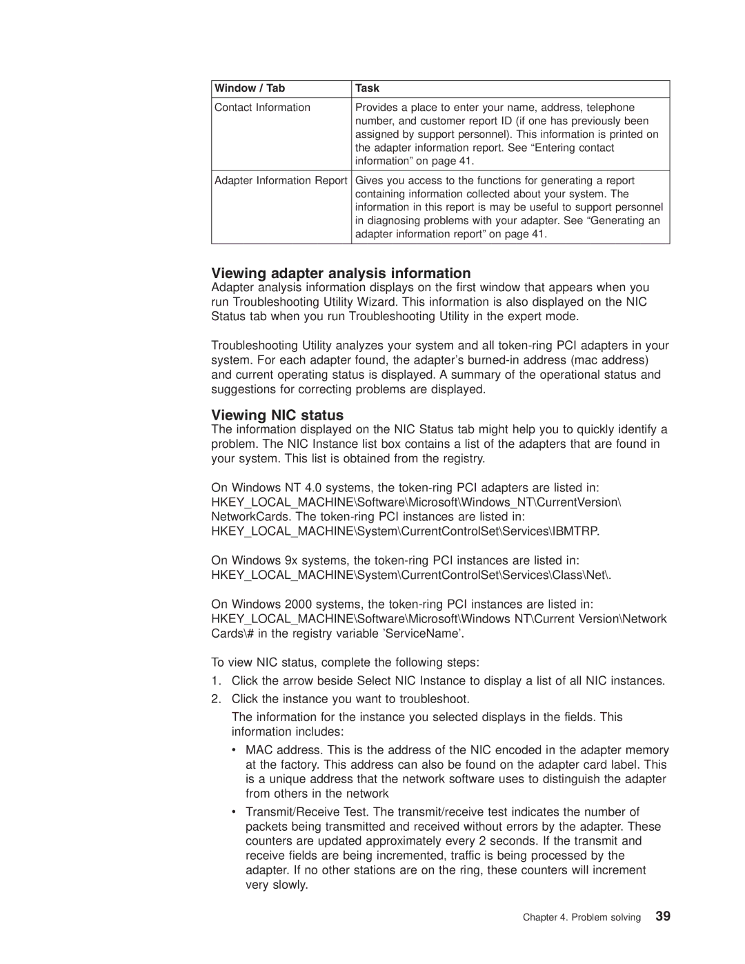 IBM 16/4 Token-Ring manual Viewing adapter analysis information 