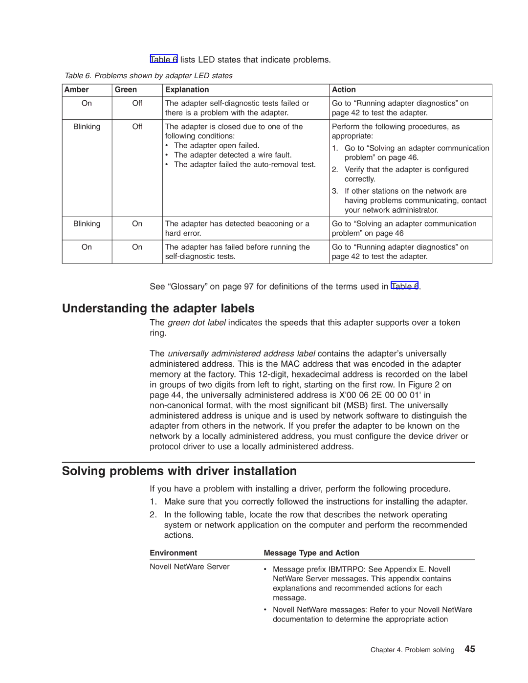 IBM 16/4 Token-Ring manual Understanding the adapter labels, Solving problems with driver installation 