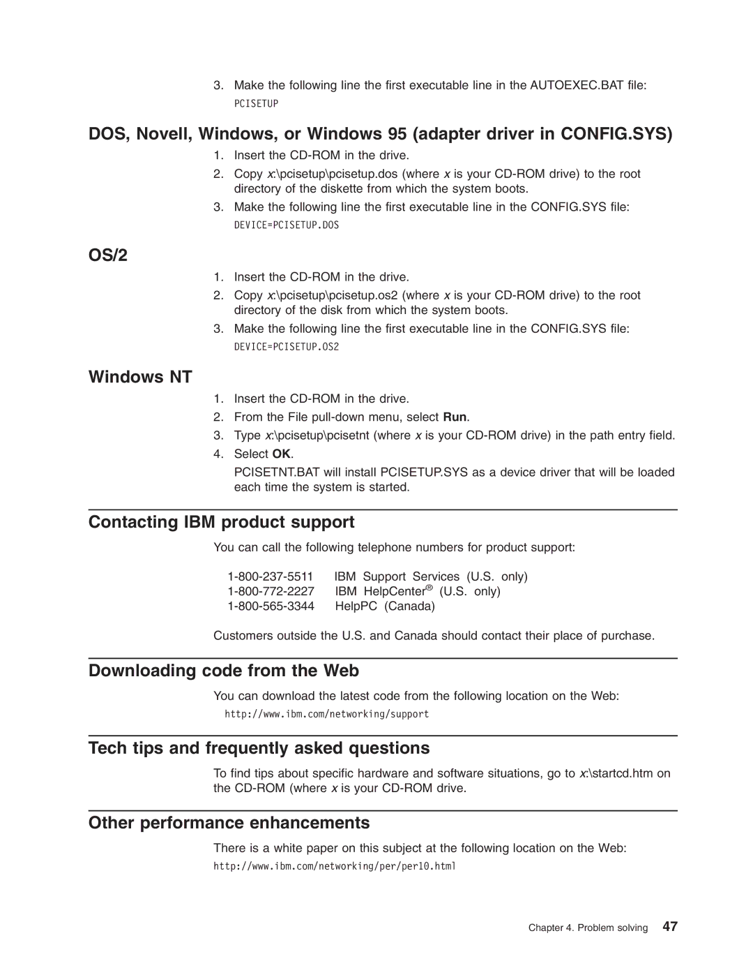 IBM 16/4 Token-Ring manual OS/2, Windows NT, Contacting IBM product support, Downloading code from the Web 