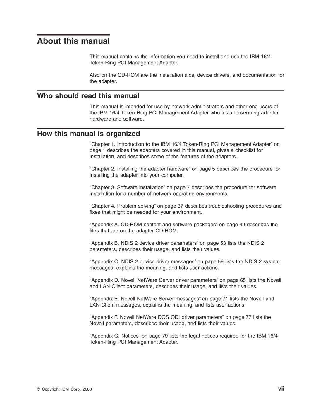 IBM 16/4 Token-Ring About this manual, Who should read this manual, How this manual is organized 