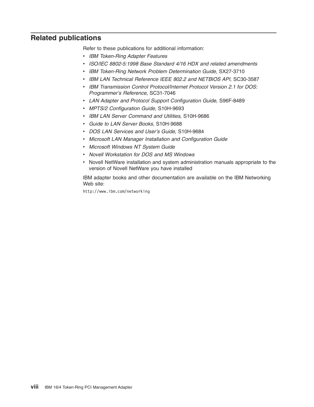 IBM 16/4 Token-Ring manual Related publications 