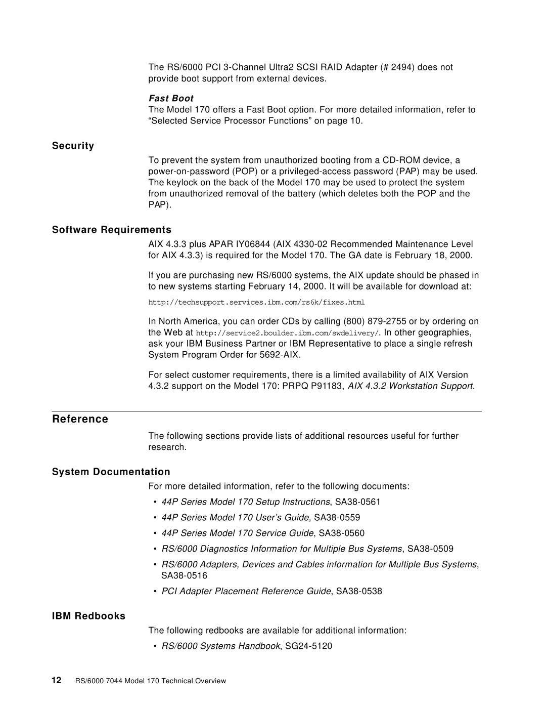 IBM 170 manual Reference, Security, Software Requirements, System Documentation, IBM Redbooks 