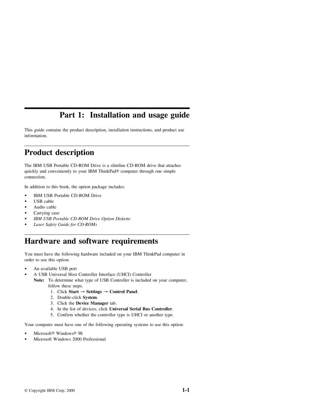 IBM 19K4206PT1 manual Part 1 Installation and usage guide, Product description, Hardware and software requirements 