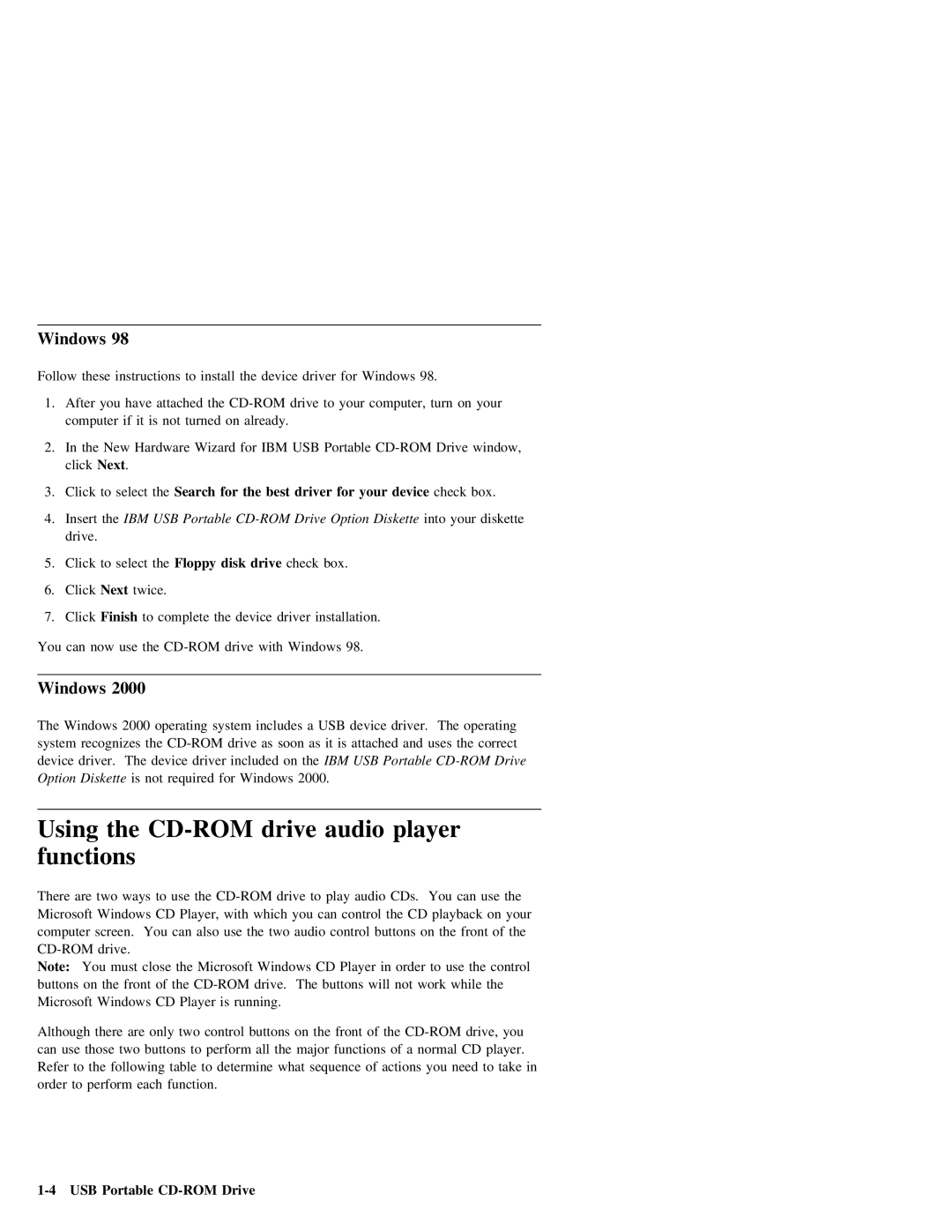 IBM 19K4206PT1 manual Using the CD-ROM drive audio player functions, Windows 