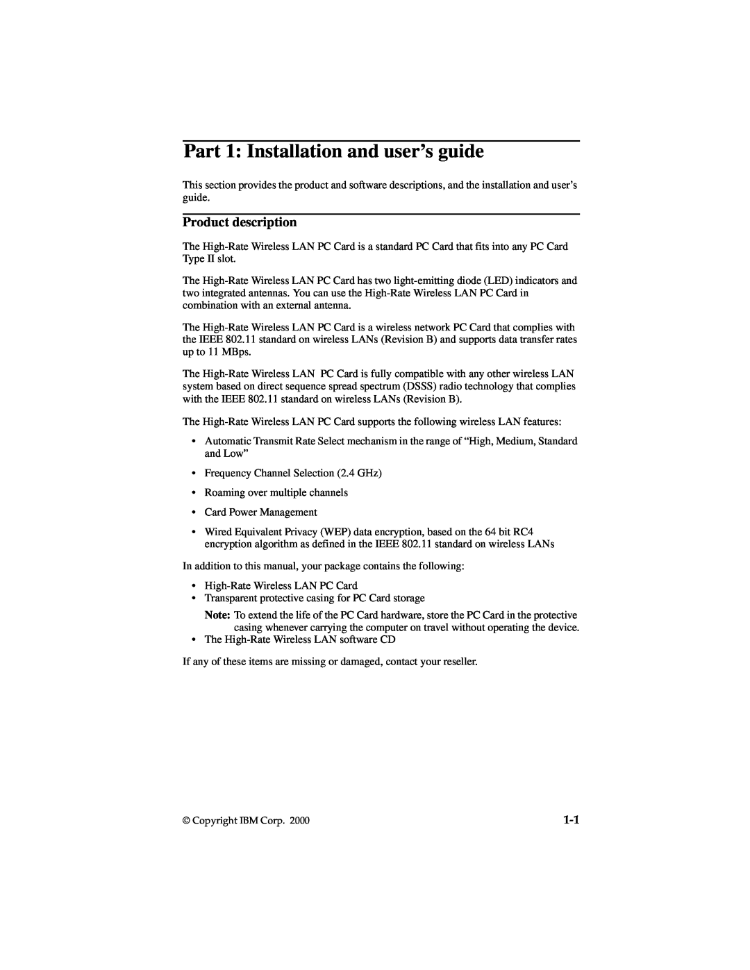 IBM 19K4543 manual Part 1 Installation and user’s guide, Product description 