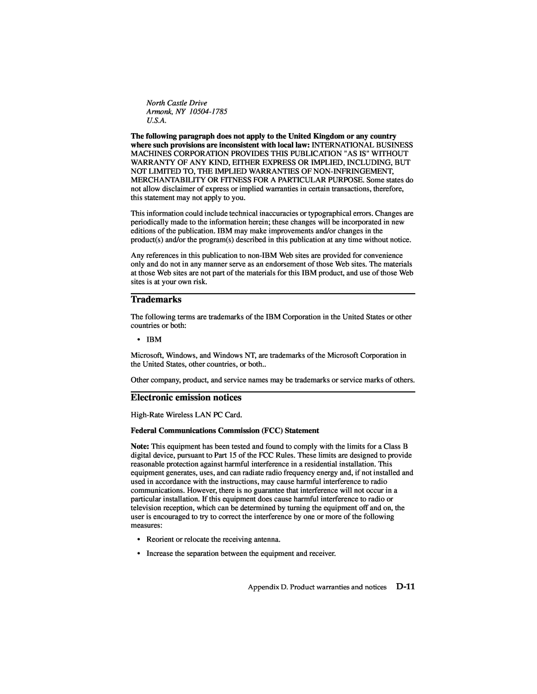 IBM 19K4543 manual Trademarks, Electronic emission notices, Federal Communications Commission FCC Statement 