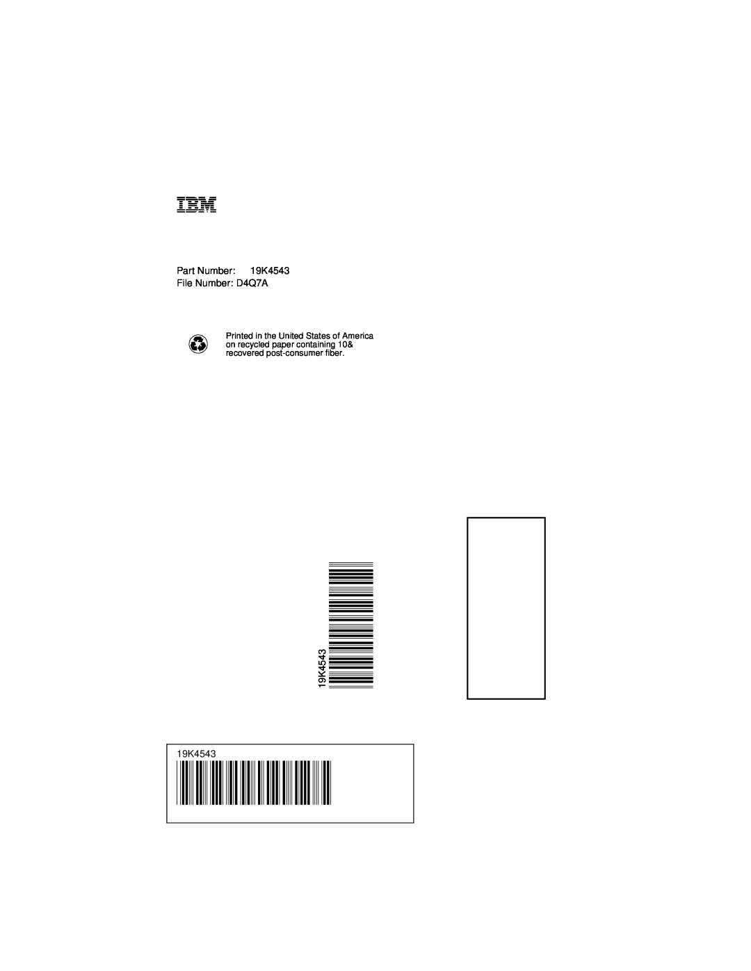 IBM manual Part Number 19K4543 File Number D4Q7A 