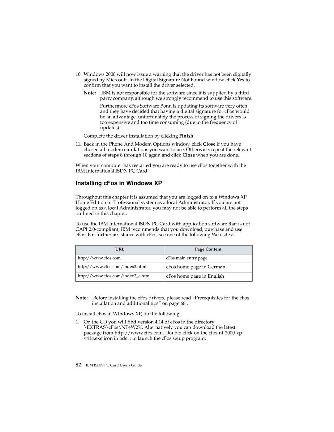 IBM 19K5716 manual Installing cFos in Windows XP 