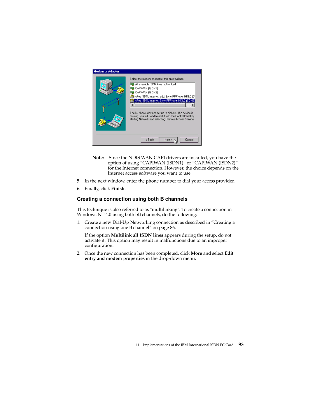 IBM 19K5716 manual Creating a connection using both B channels 