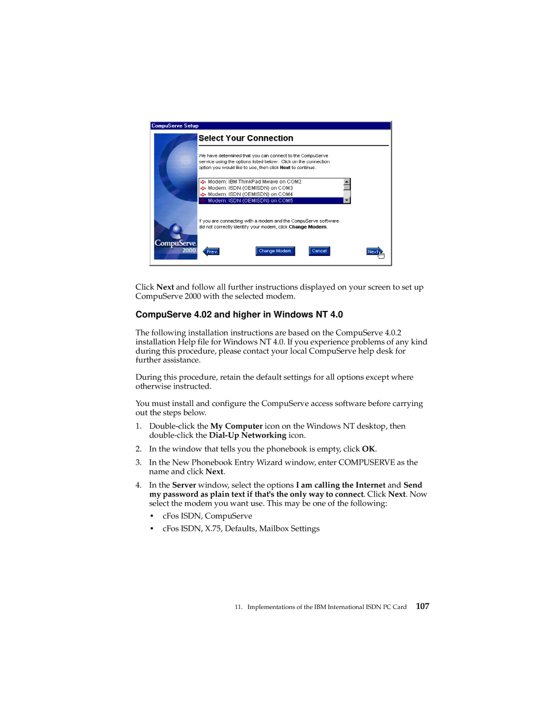 IBM 19K5716 manual CompuServe 4.02 and higher in Windows NT 