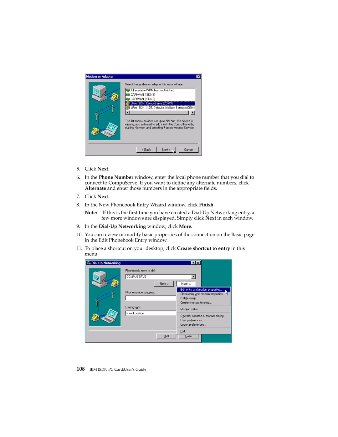 IBM 19K5716 manual Dial-Up Networking window, click More 