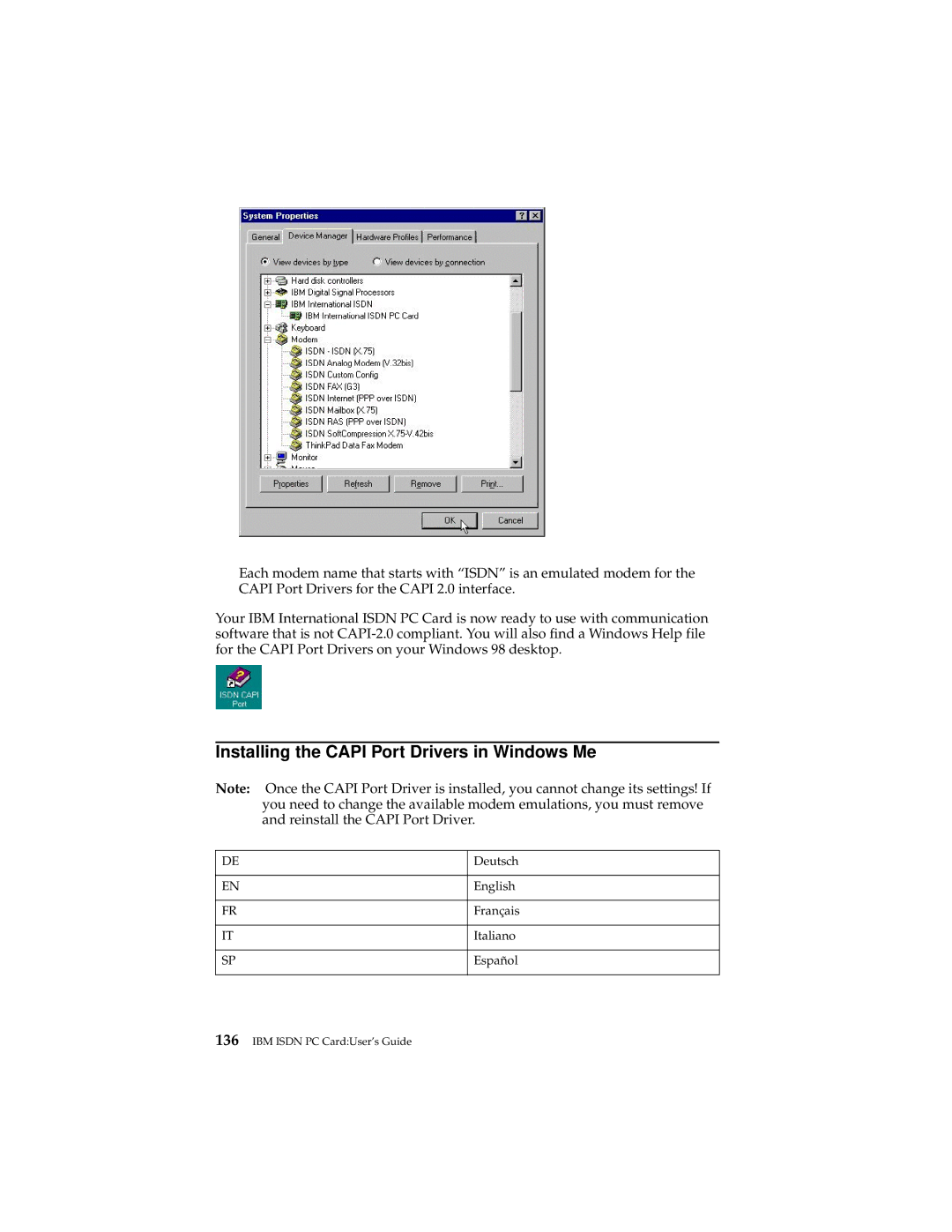 IBM 19K5716 manual Installing the Capi Port Drivers in Windows Me 