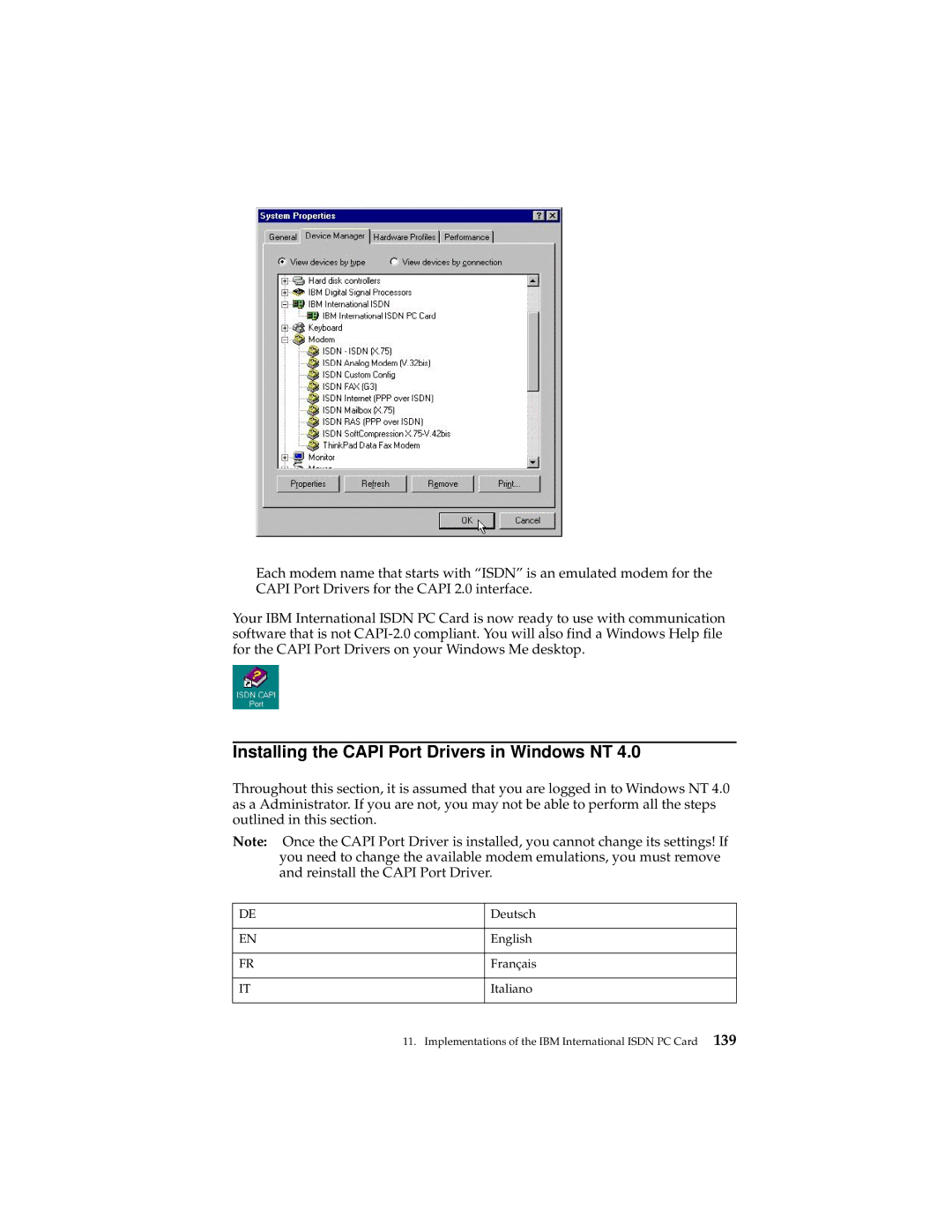 IBM 19K5716 manual Installing the Capi Port Drivers in Windows NT 