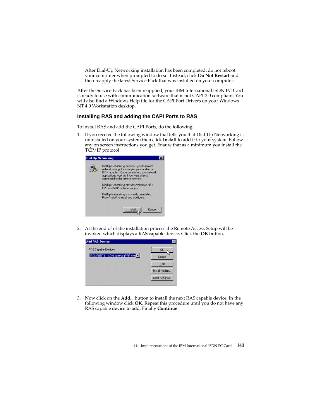 IBM 19K5716 manual Installing RAS and adding the Capi Ports to RAS 