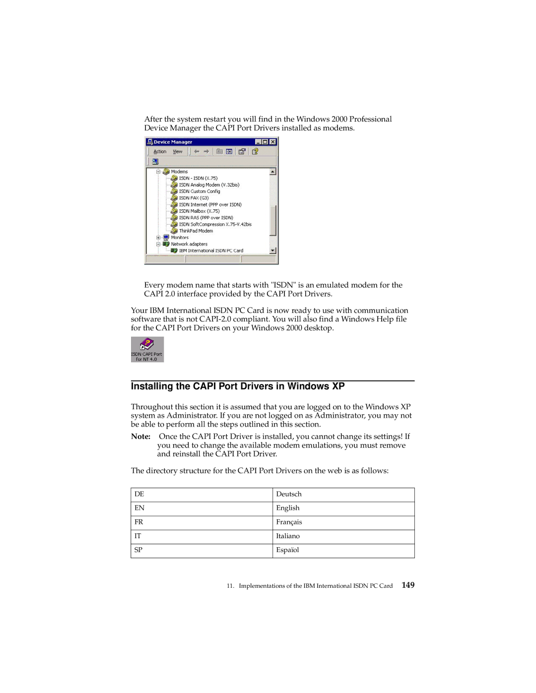 IBM 19K5716 manual Installing the Capi Port Drivers in Windows XP 