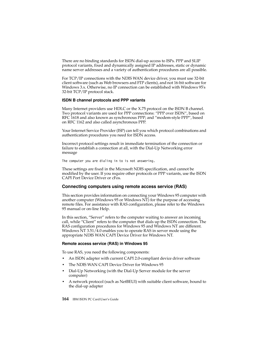 IBM 19K5716 manual Connecting computers using remote access service RAS, Isdn B channel protocols and PPP variants 