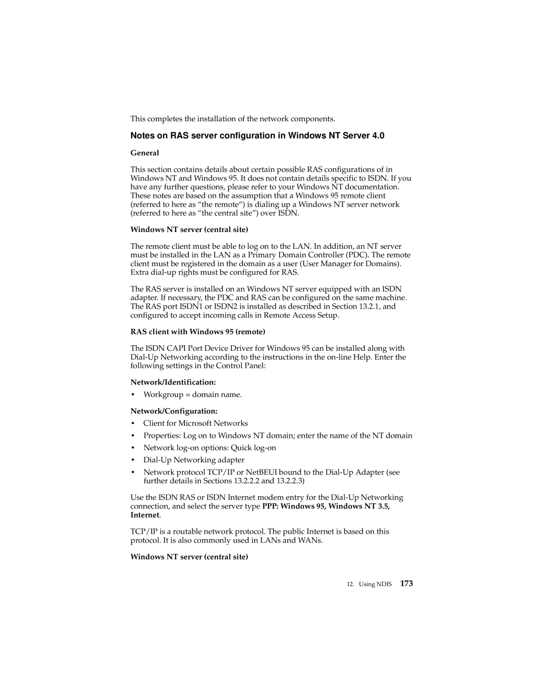 IBM 19K5716 manual General, Windows NT server central site, RAS client with Windows 95 remote, Network/Identification 