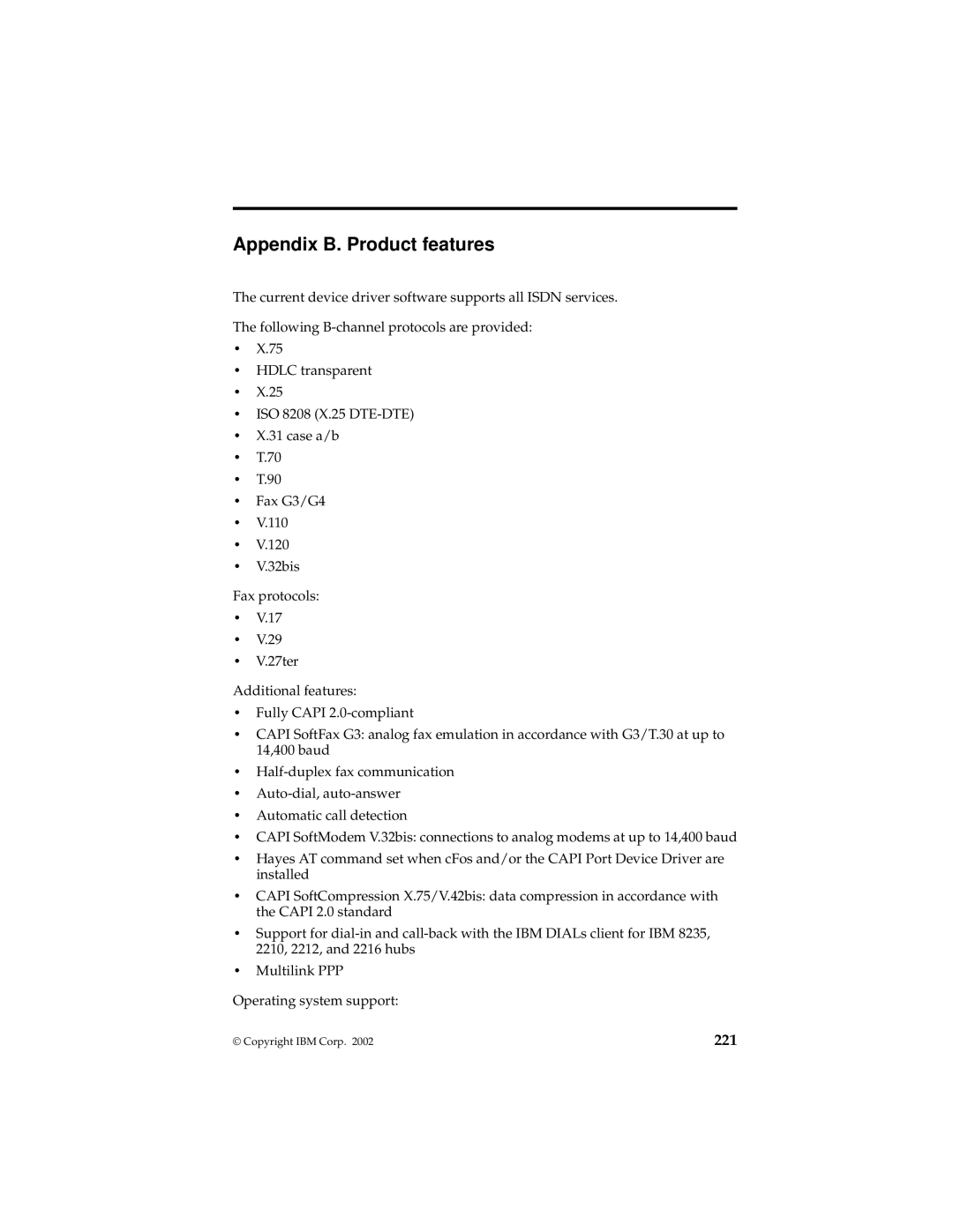 IBM 19K5716 manual Appendix B. Product features, 221 