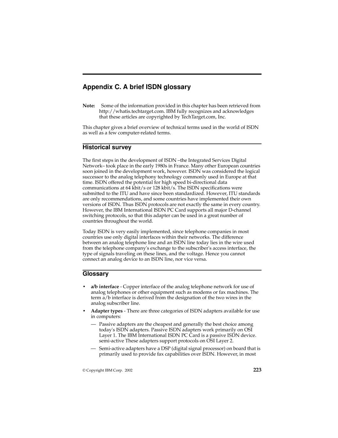 IBM 19K5716 manual Appendix C. a brief Isdn glossary, Historical survey, Glossary 