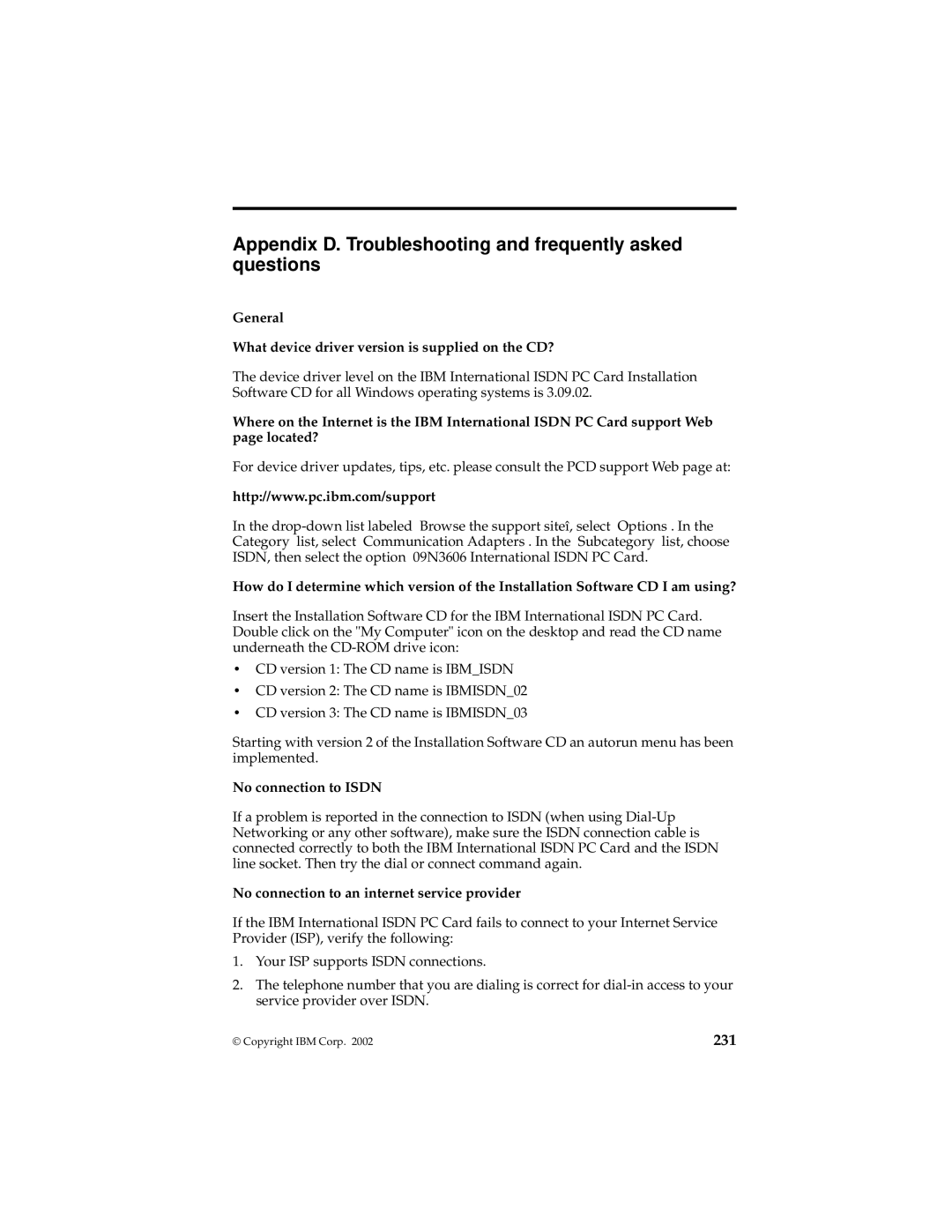 IBM 19K5716 manual Appendix D. Troubleshooting and frequently asked questions, No connection to Isdn 