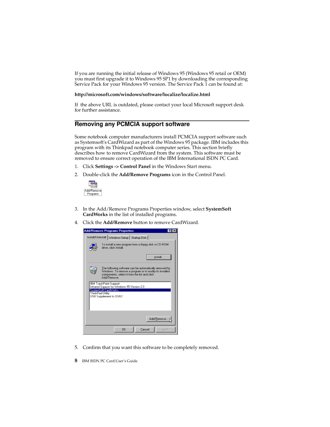 IBM 19K5716 manual Removing any Pcmcia support software 