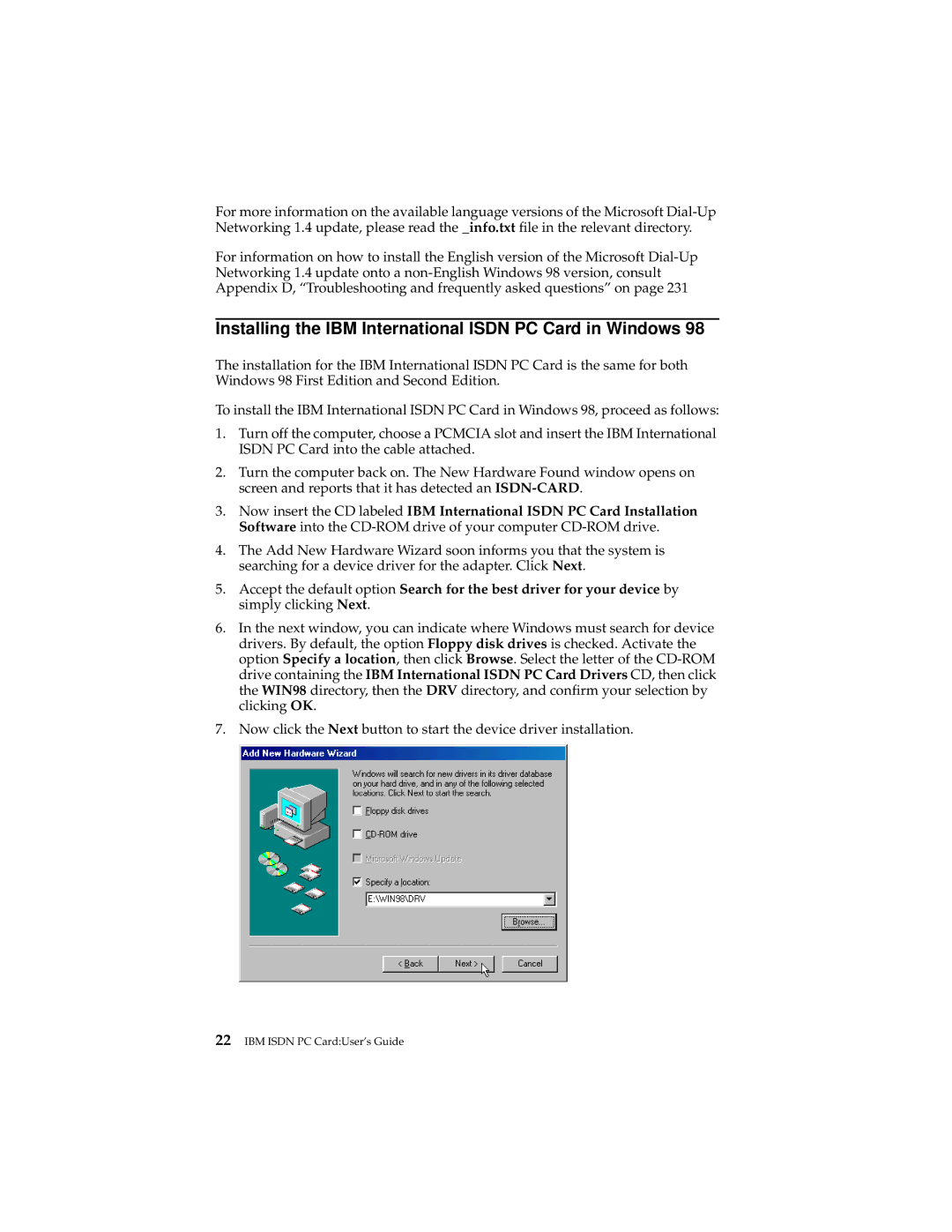 IBM 19K5716 manual Installing the IBM International Isdn PC Card in Windows 