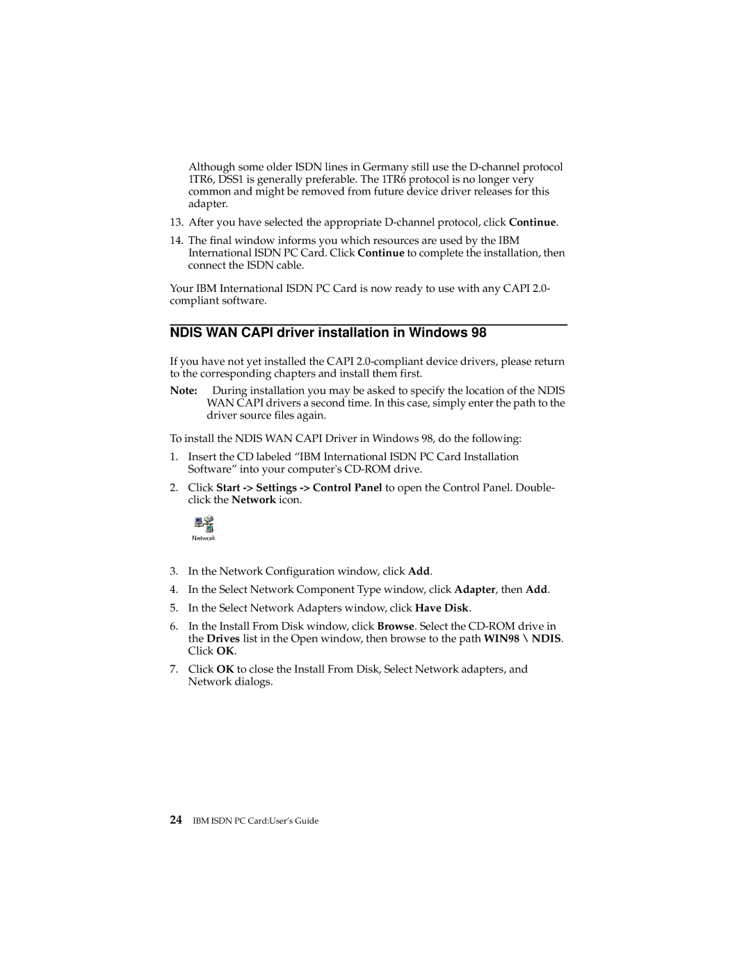 IBM 19K5716 manual Ndis WAN Capi driver installation in Windows 