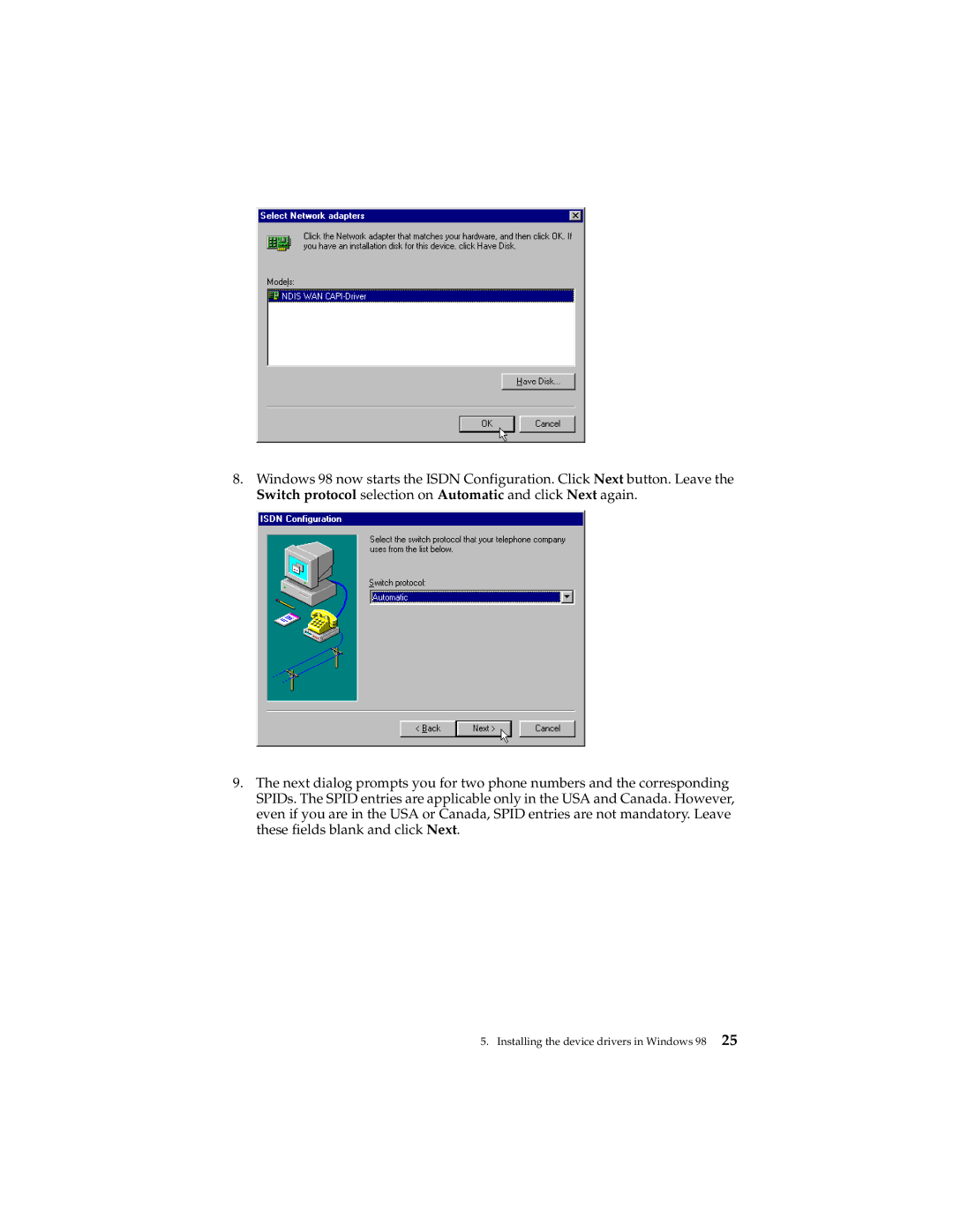 IBM 19K5716 manual Installing the device drivers in Windows 98 