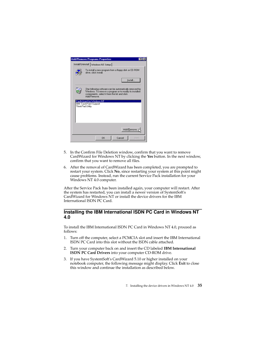 IBM 19K5716 manual Installing the IBM International Isdn PC Card in Windows NT 