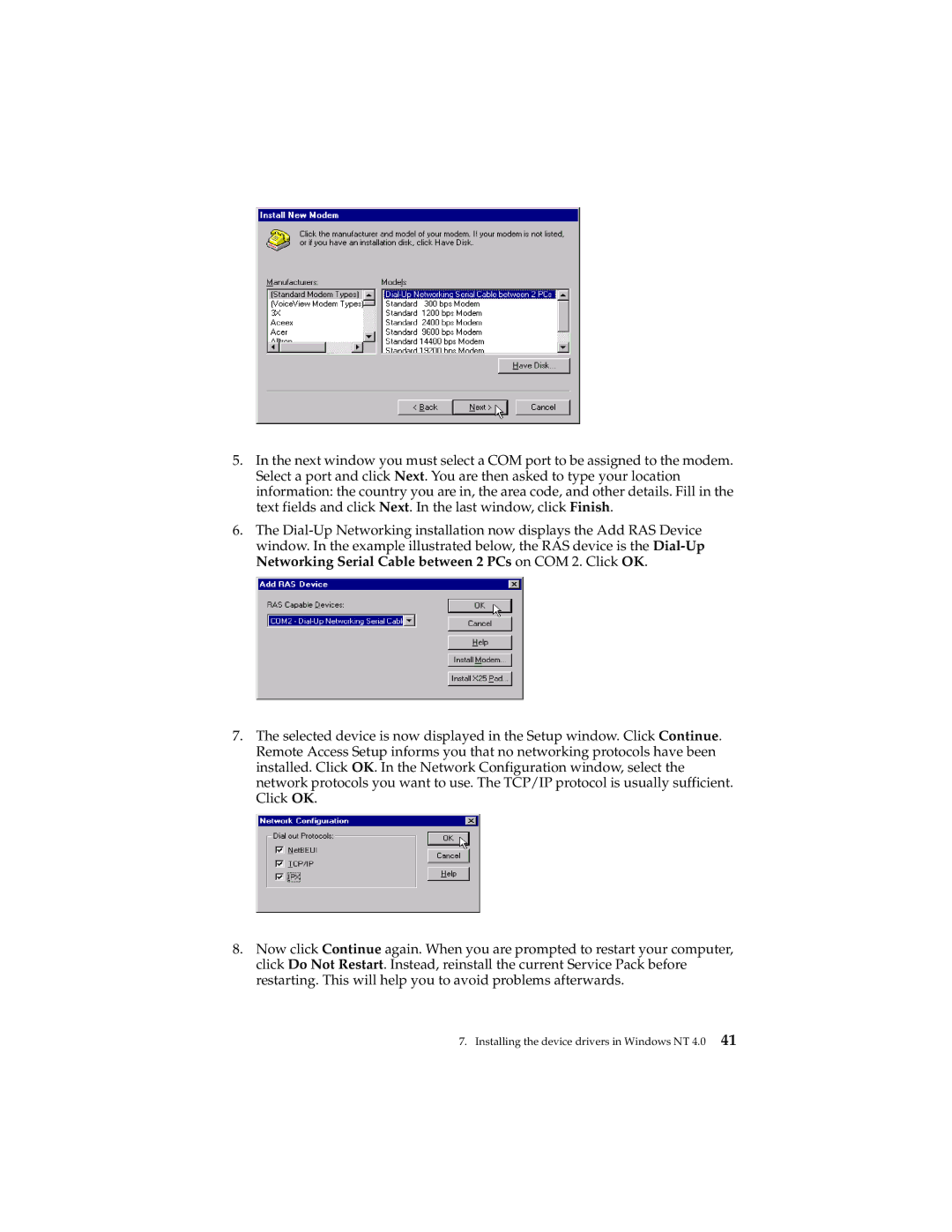 IBM 19K5716 manual Installing the device drivers in Windows NT 4.0 