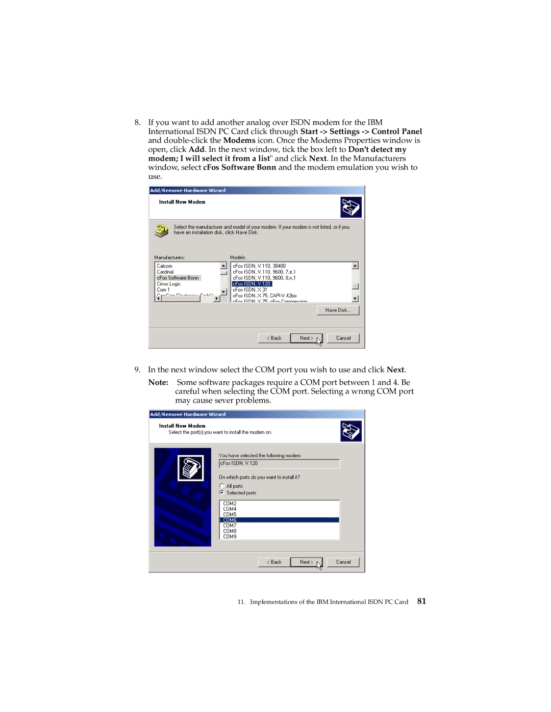 IBM 19K5716 manual Implementations of the IBM International Isdn PC Card 