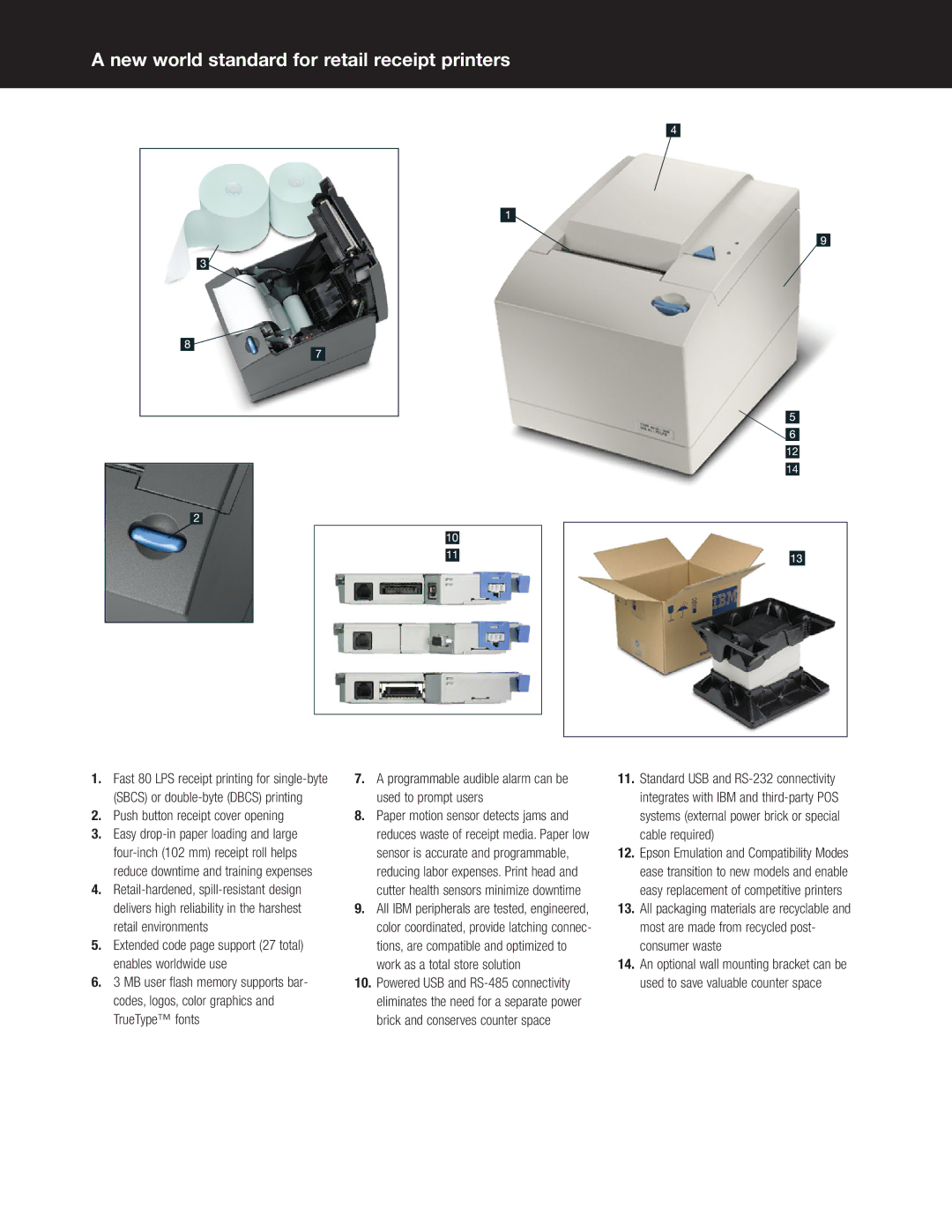 IBM 1ND, 1NR, 1NA manual New world standard for retail receipt printers, Push button receipt cover opening 