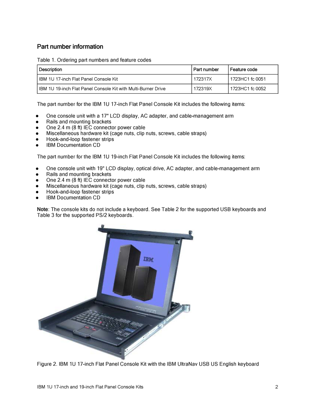 IBM 1U 17 manual Part number information, Ordering part numbers and feature codes, Description Part number Feature code 