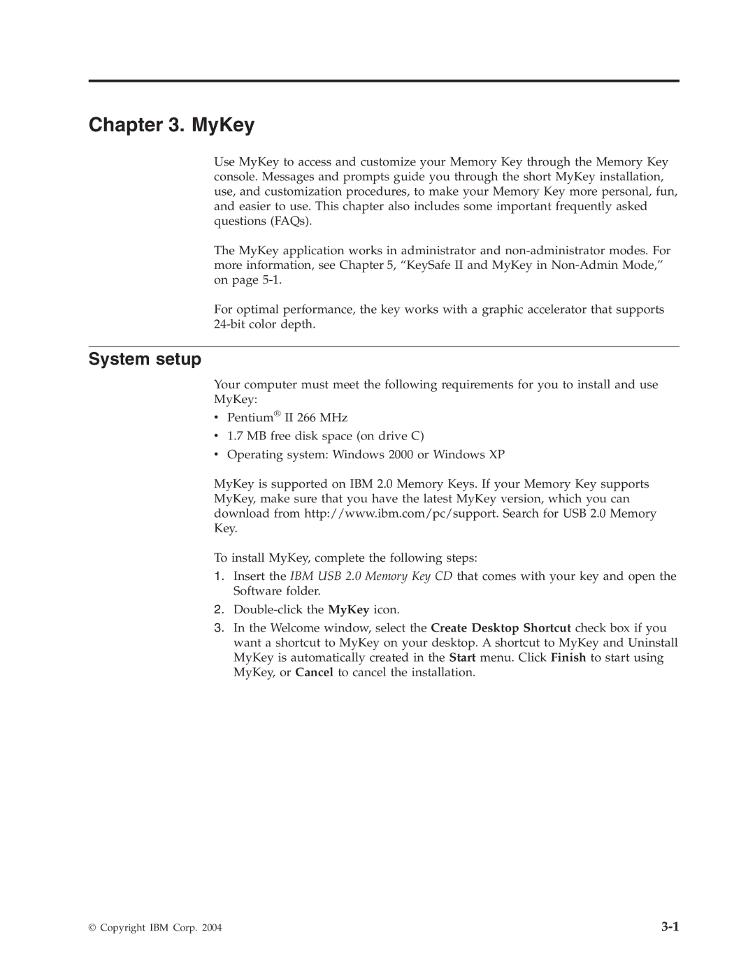 IBM 2 manual MyKey, System setup 