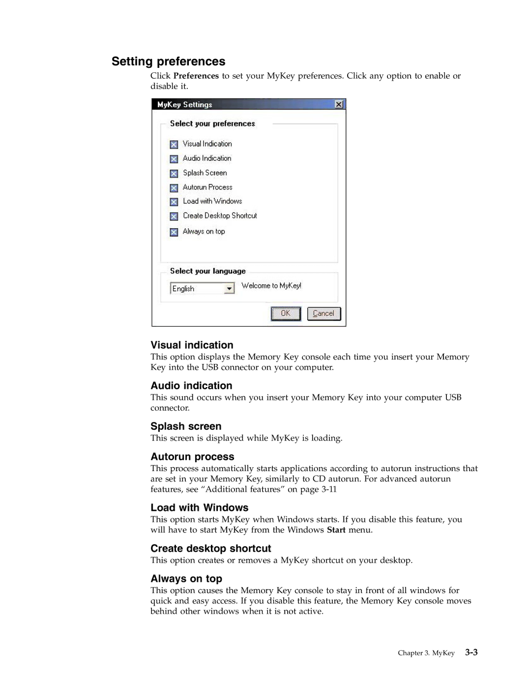 IBM 2 manual Setting preferences, Visual indication 