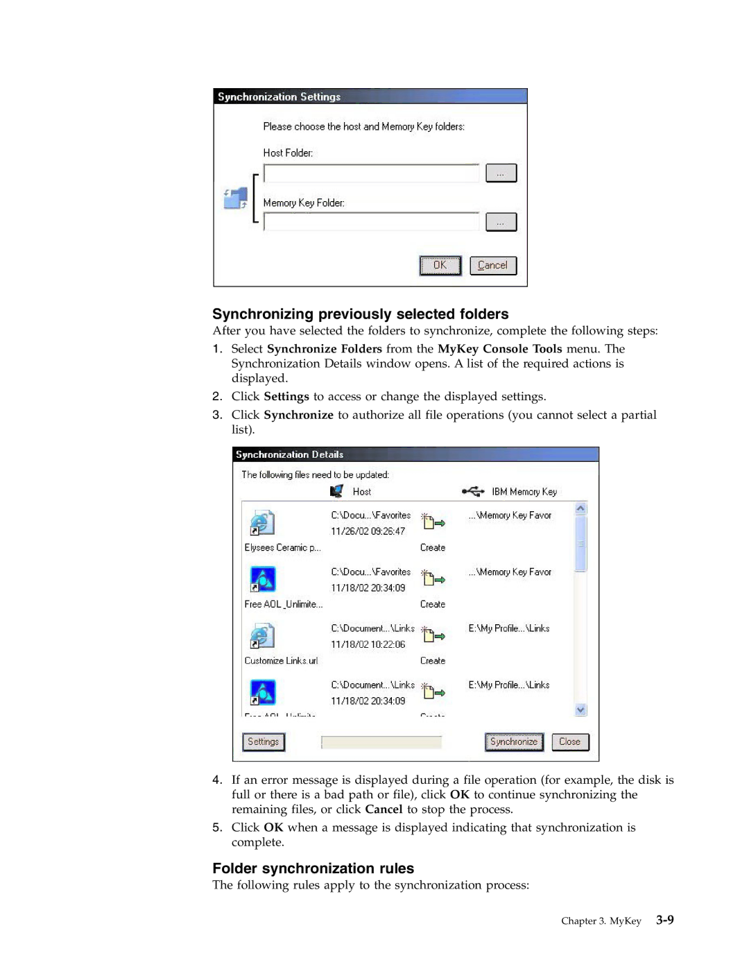 IBM 2 manual Synchronizing previously selected folders 