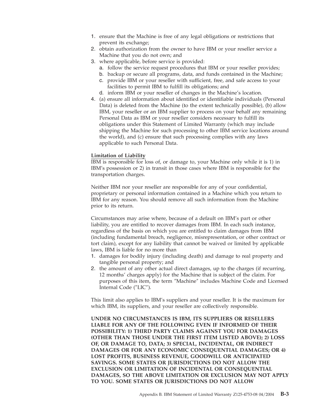 IBM 2 manual Limitation of Liability 