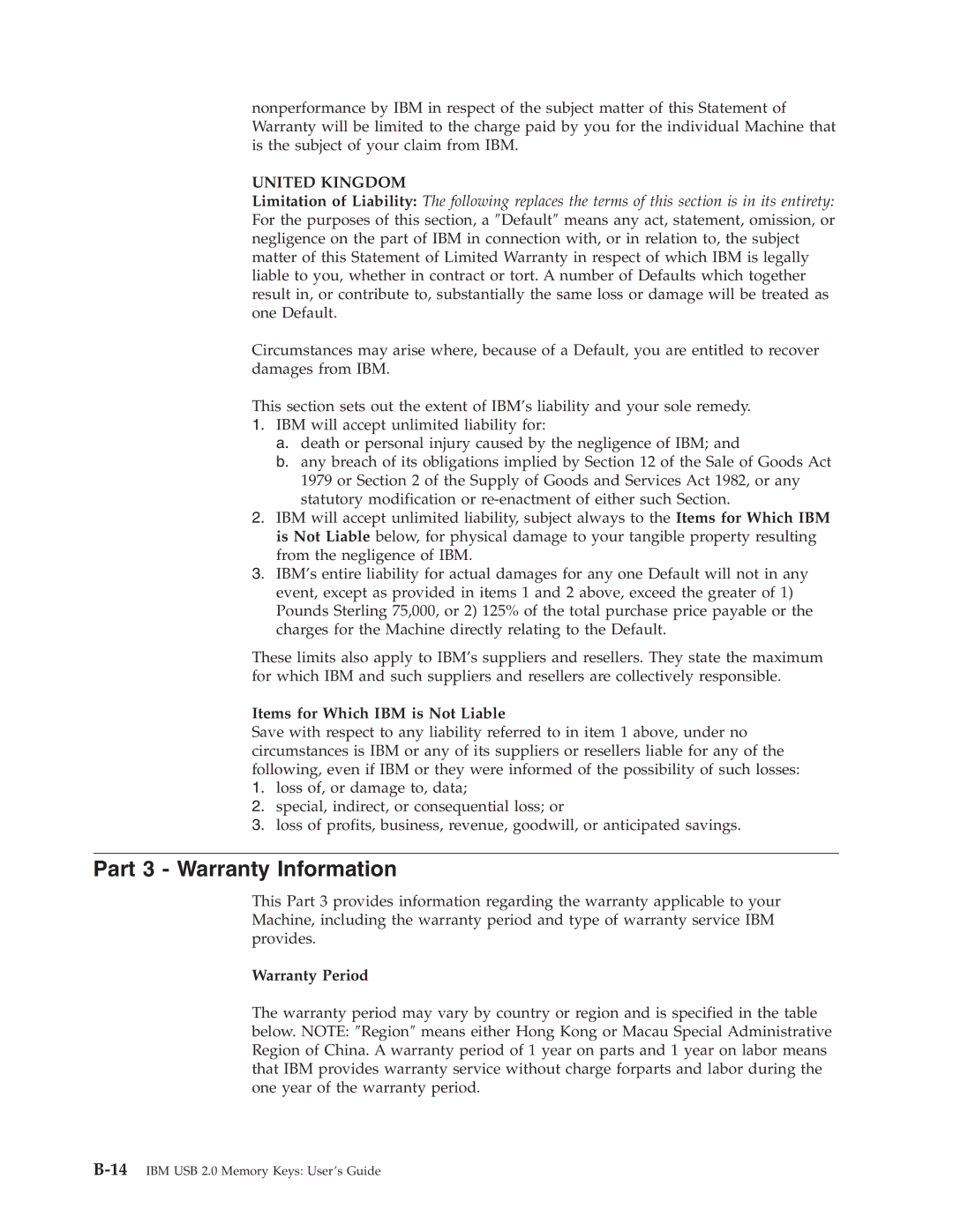 IBM 2 manual Part 3 Warranty Information, United Kingdom, Warranty Period 