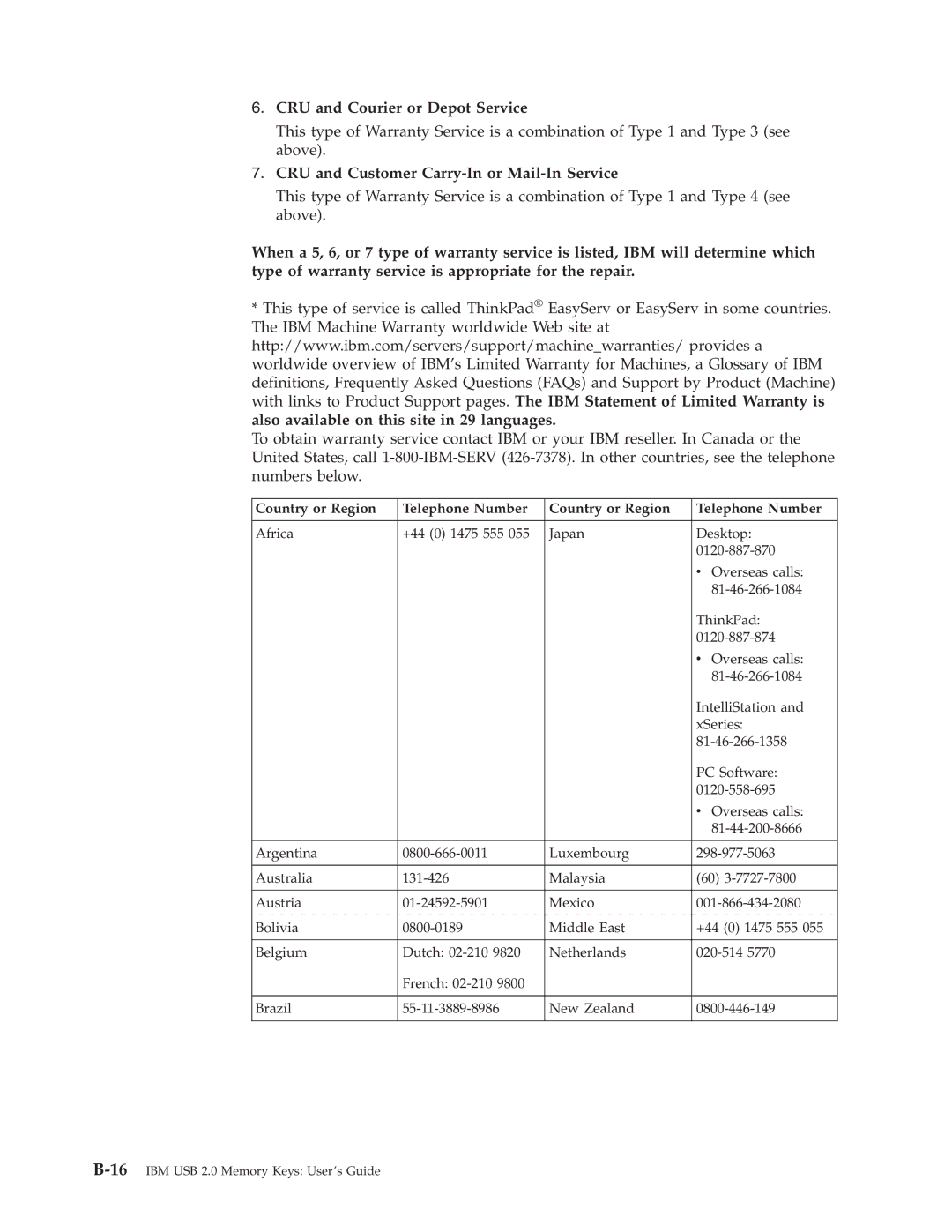 IBM 2 manual CRU and Courier or Depot Service, CRU and Customer Carry-In or Mail-In Service 