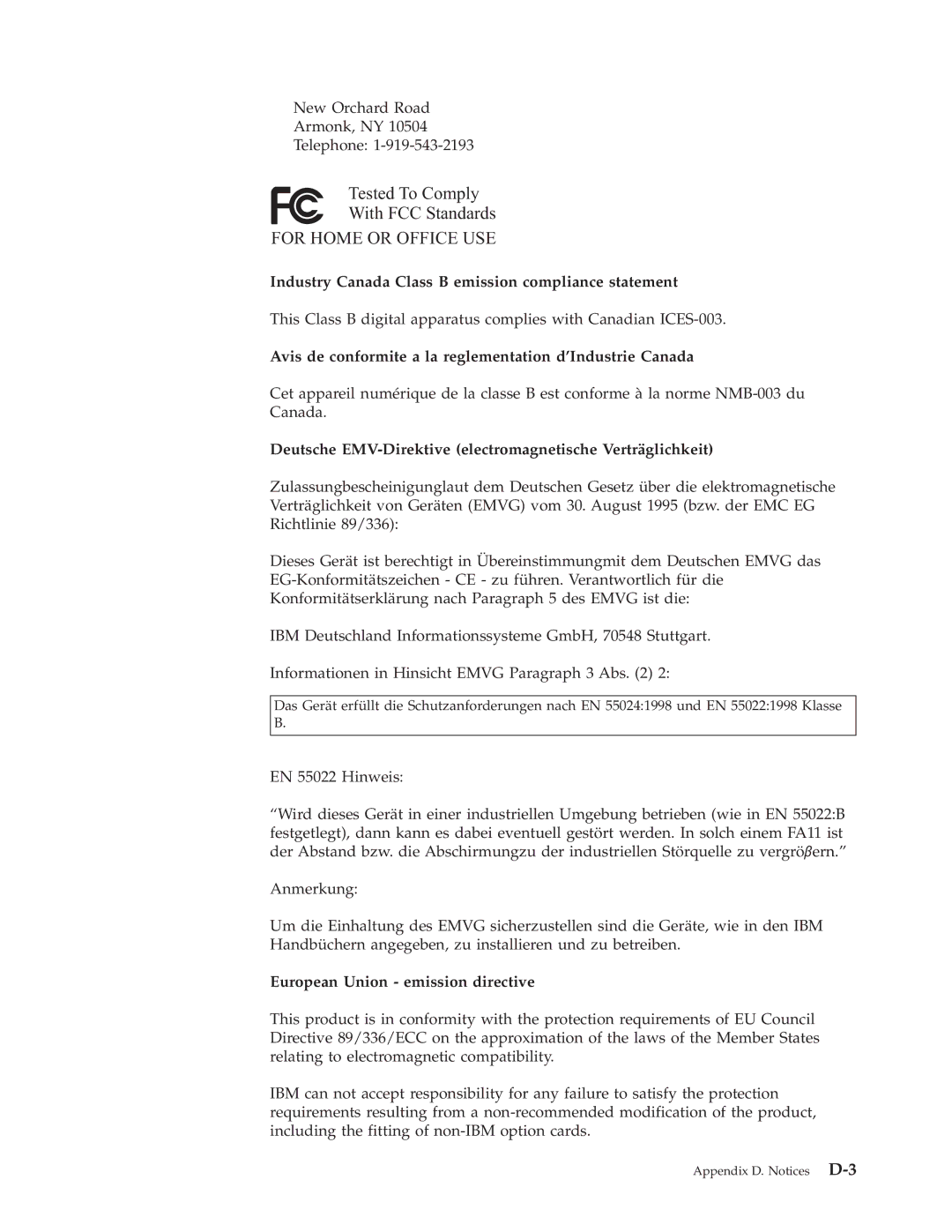 IBM 2 Industry Canada Class B emission compliance statement, Avis de conformite a la reglementation d’Industrie Canada 