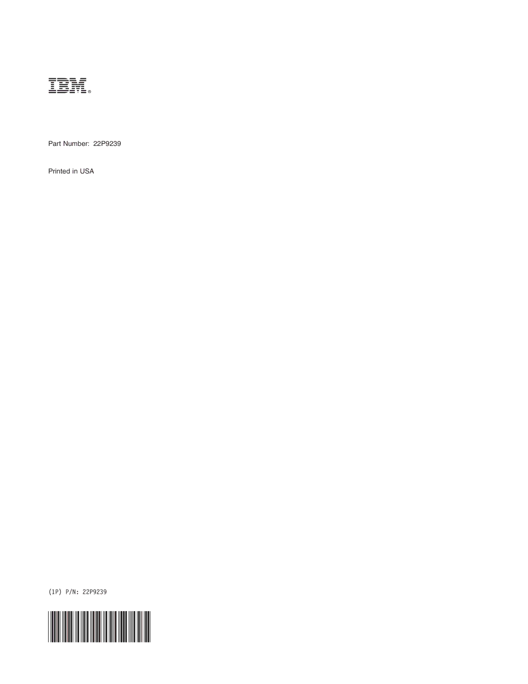 IBM manual Part Number 22P9239 