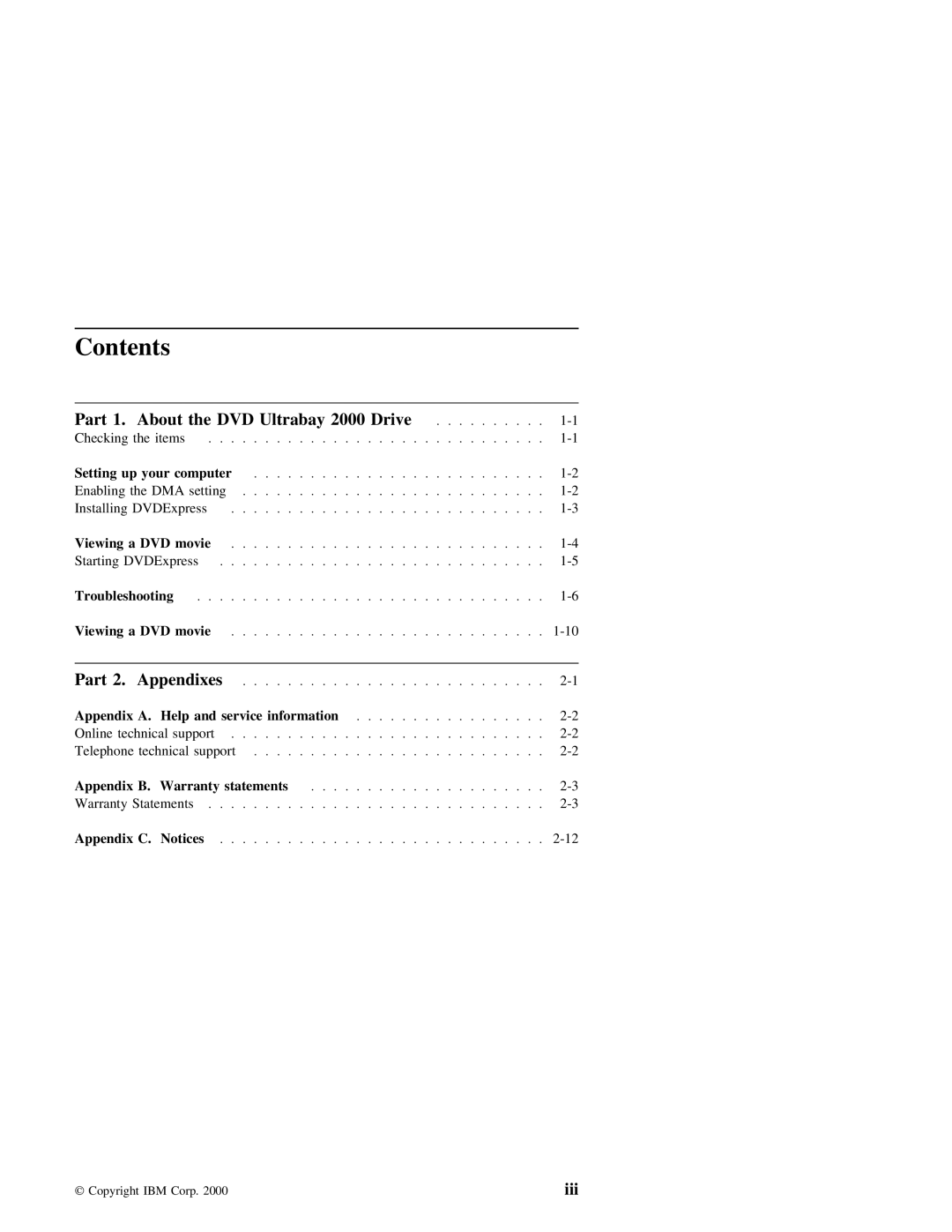 IBM manual Part About the DVD Ultrabay 2000 Drive, Iii 